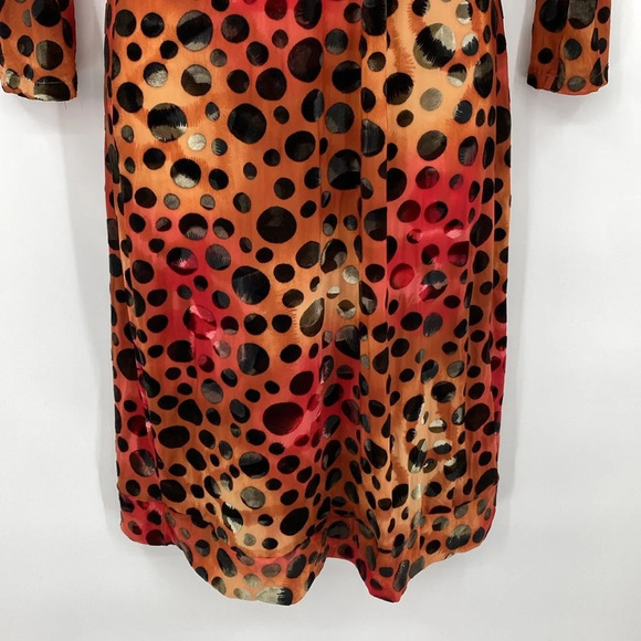 Huminska NY Faux Wrap Dress Womens Sz 0 Orange Burnout Velvet Long Sleeve V-Neck - Picture 2 of 12
